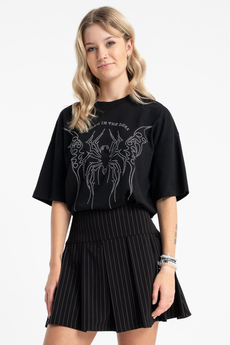 Czarny t-shirt LOOSE z autorską grafiką z przodu