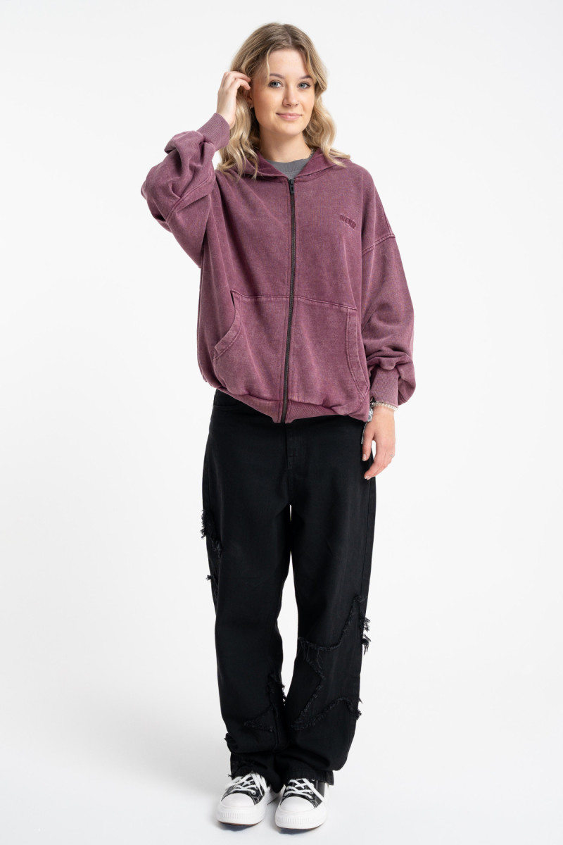 Bordowa bluza REGULAR z kapturem z efektem sprania