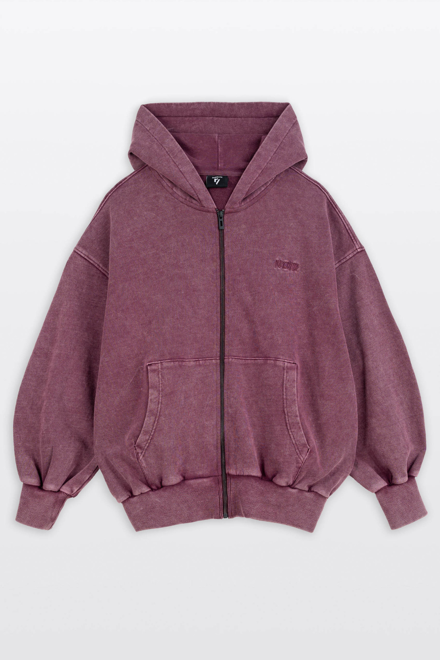 Bordowa bluza REGULAR z kapturem z efektem sprania