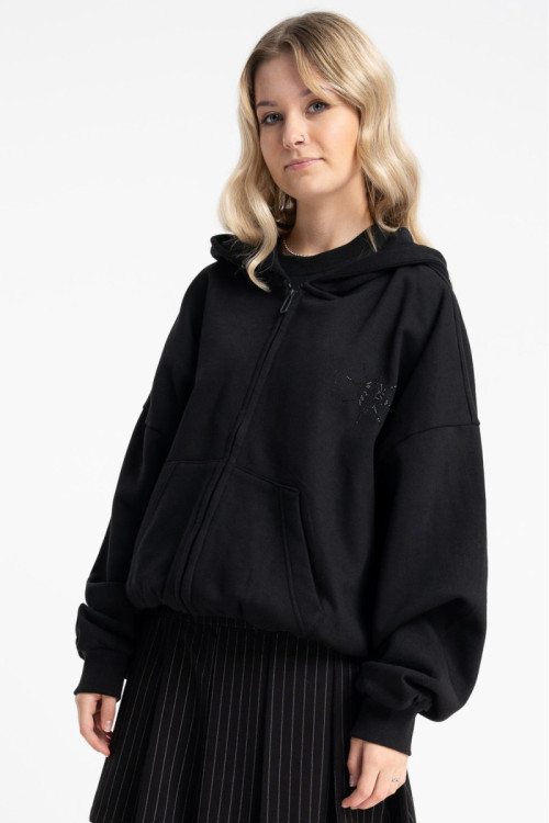 Czarna bluza BOXY z kapturem z aplikacją z dżetów z tyłu