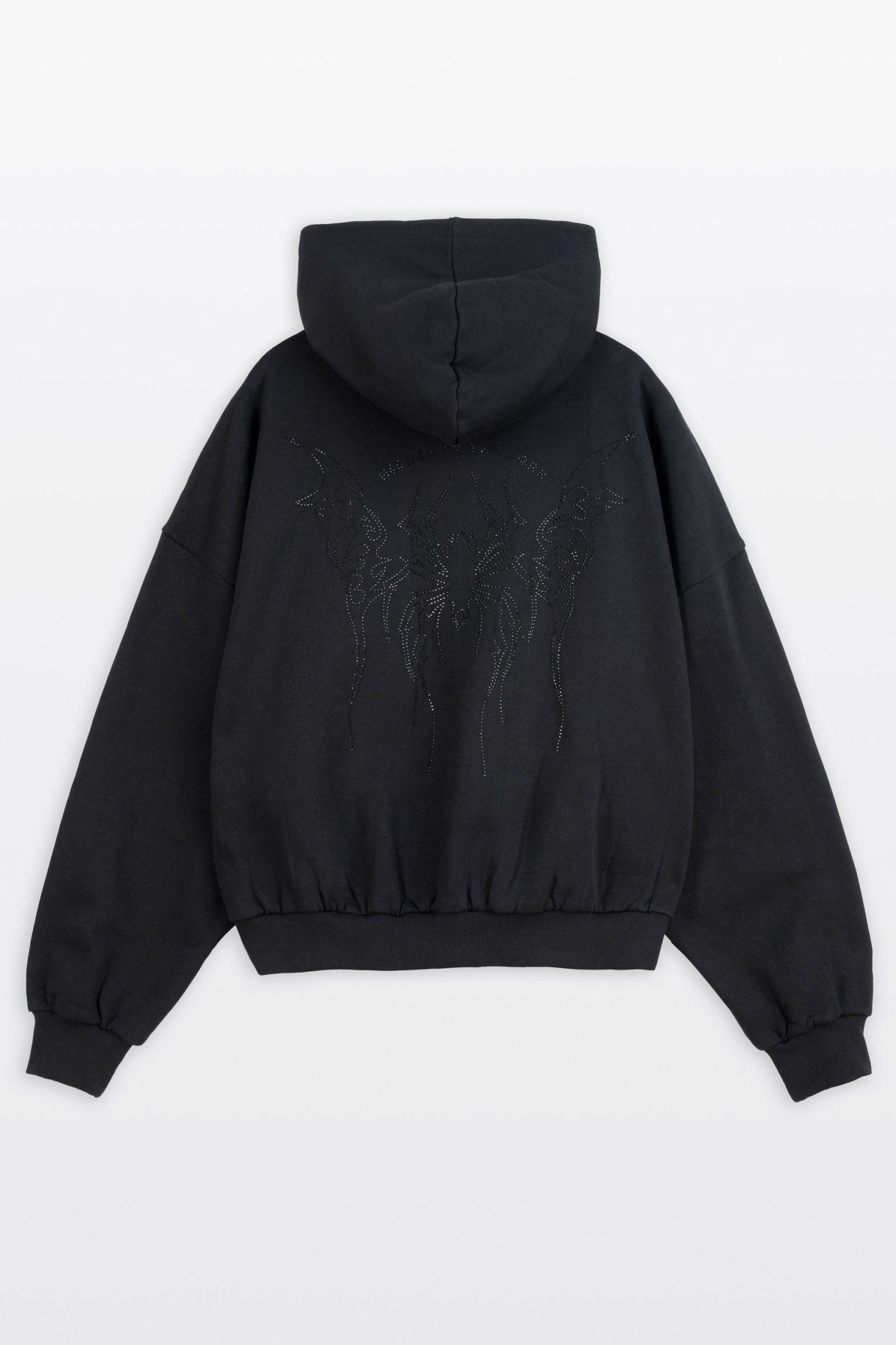 Czarna bluza BOXY z kapturem z aplikacją z dżetów z tyłu