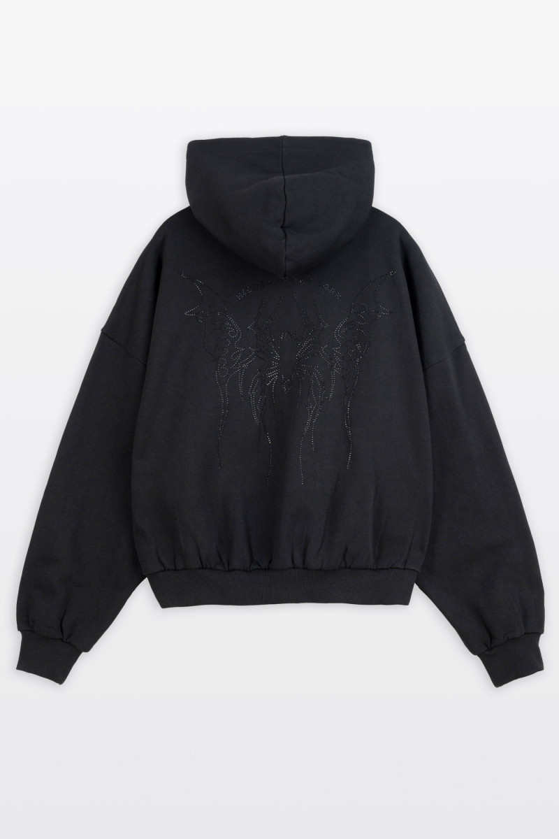 Czarna bluza BOXY z kapturem z aplikacją z dżetów z tyłu