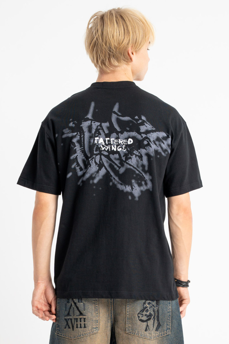 Czarny t-shirt LOOSE z autorską grafiką z tyłu