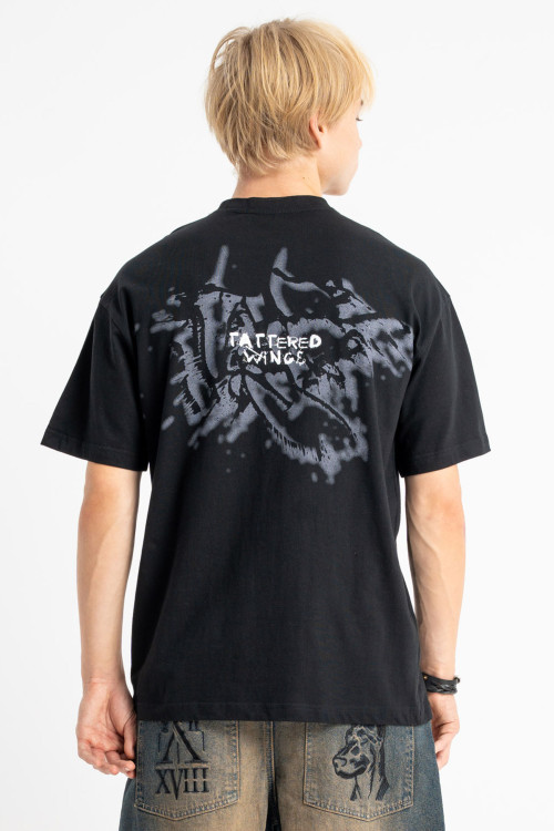 Czarny t-shirt LOOSE z autorską grafiką z tyłu