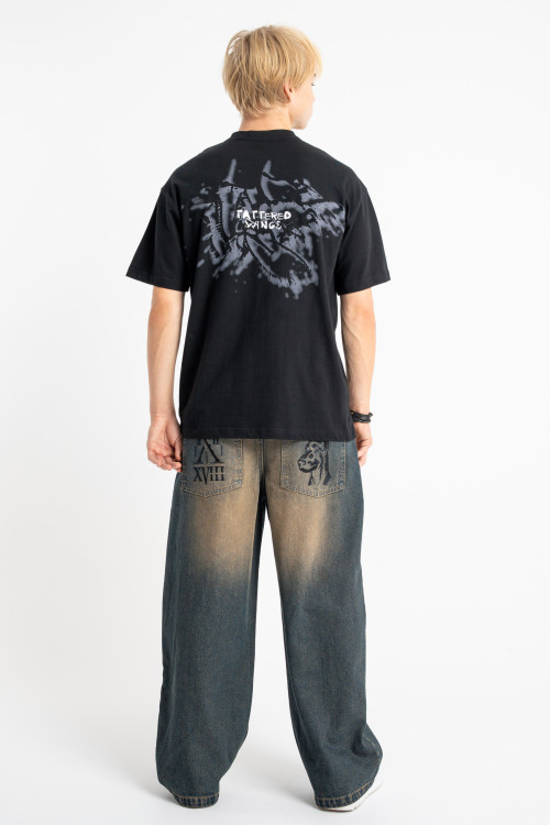 Czarny t-shirt LOOSE z autorską grafiką z tyłu