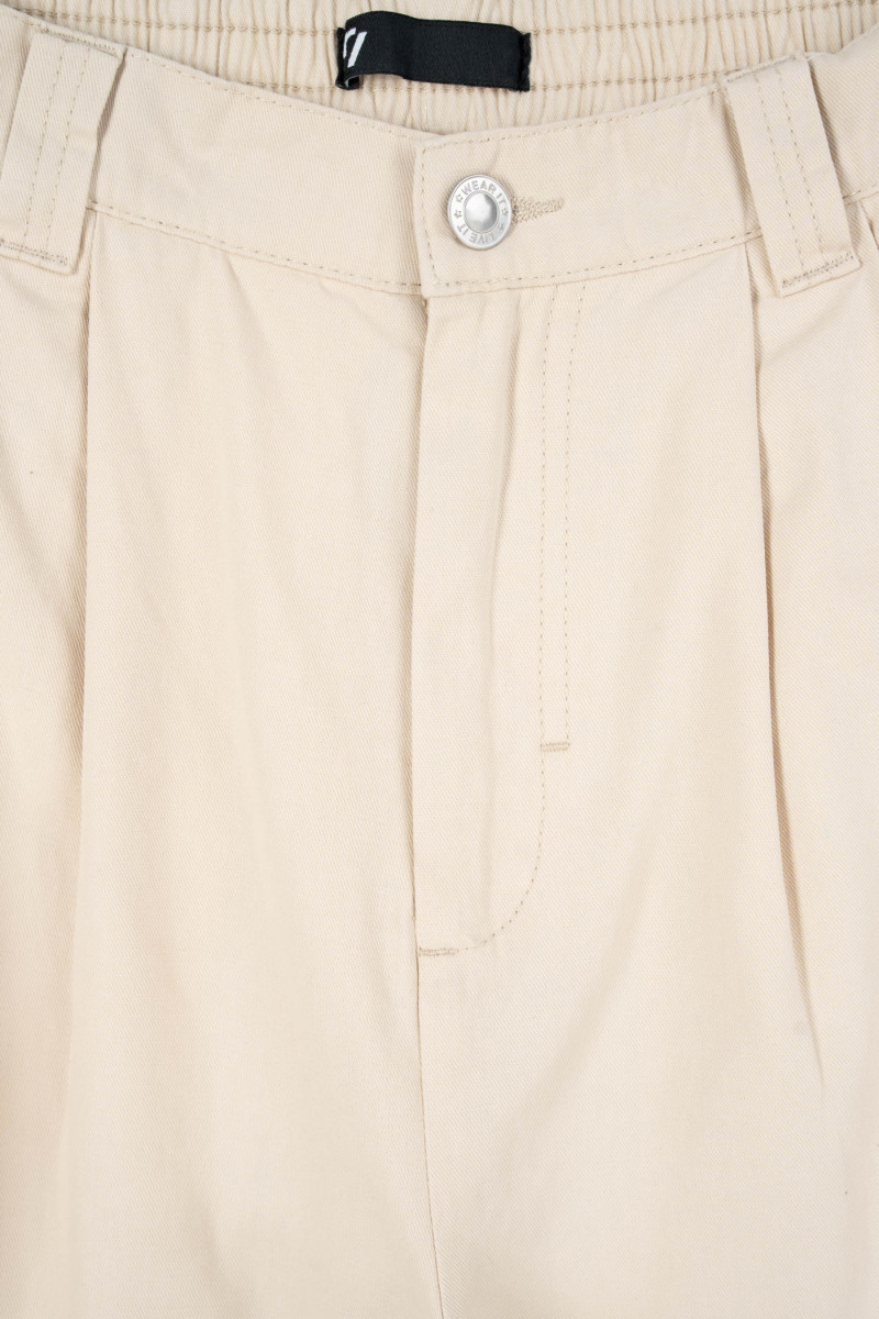 Kremowe spodnie materiałowe BAGGY z zakładkami