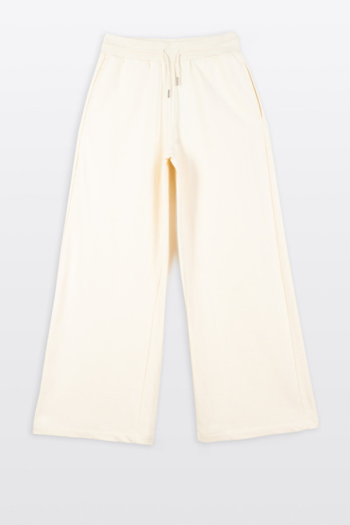 Kremowe spodnie dresowe z szerokimi nogawkami bez nadruków