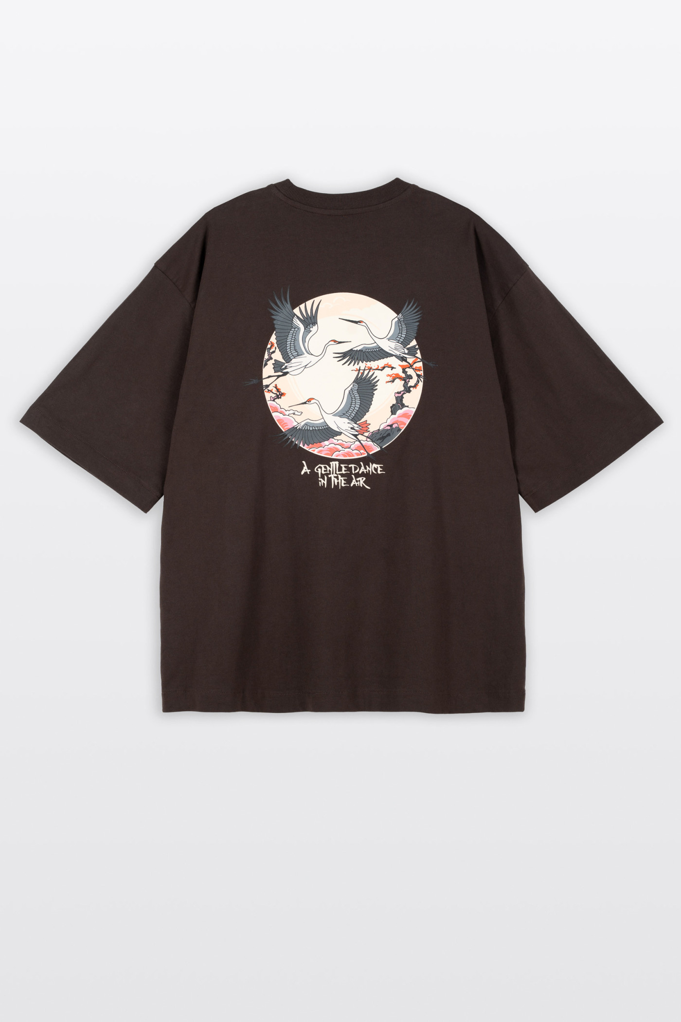 Brązowy t-shirt LOOSE z autorską grafiką z tyłu