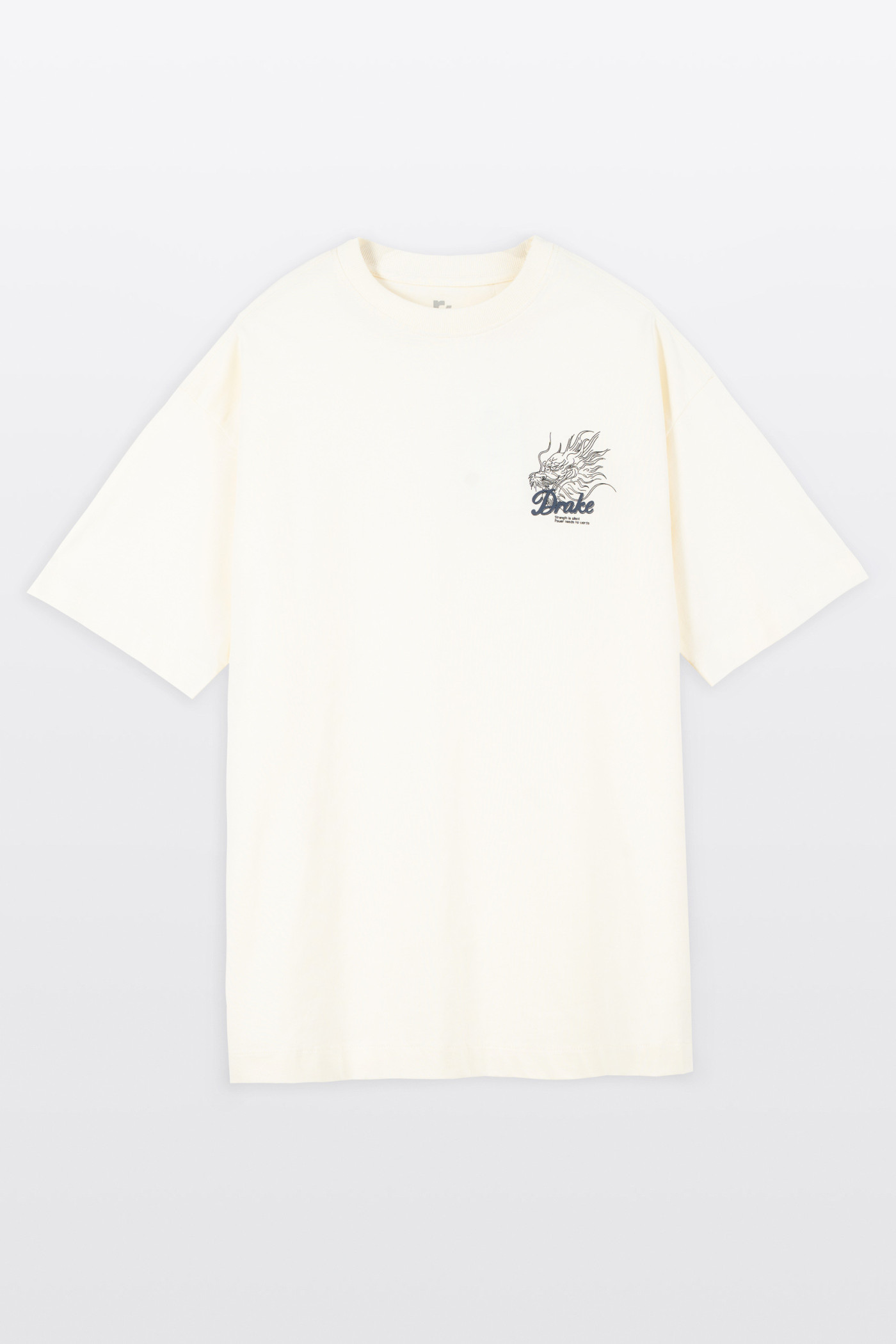 Kremowy t-shirt LOOSE z minimalistyczną grafiką z przodu