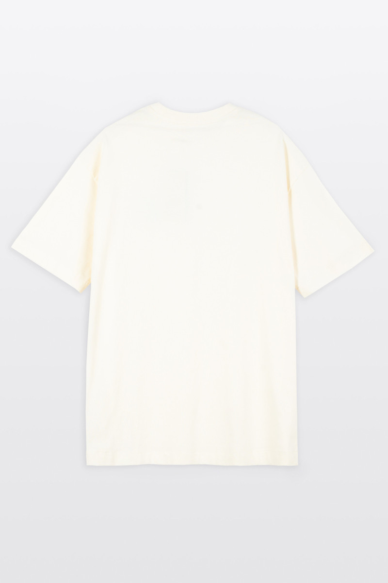 Kremowy t-shirt LOOSE z minimalistyczną grafiką z przodu