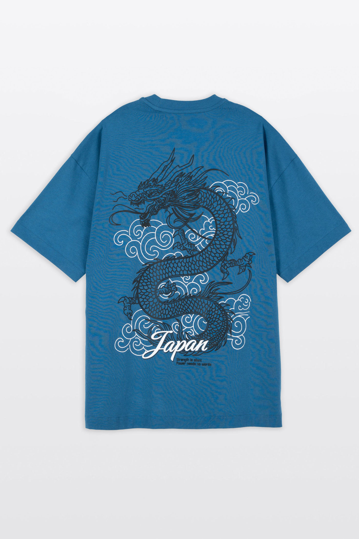 Niebieski t-shirt OVERSIZE z autorską grafiką z tyłu