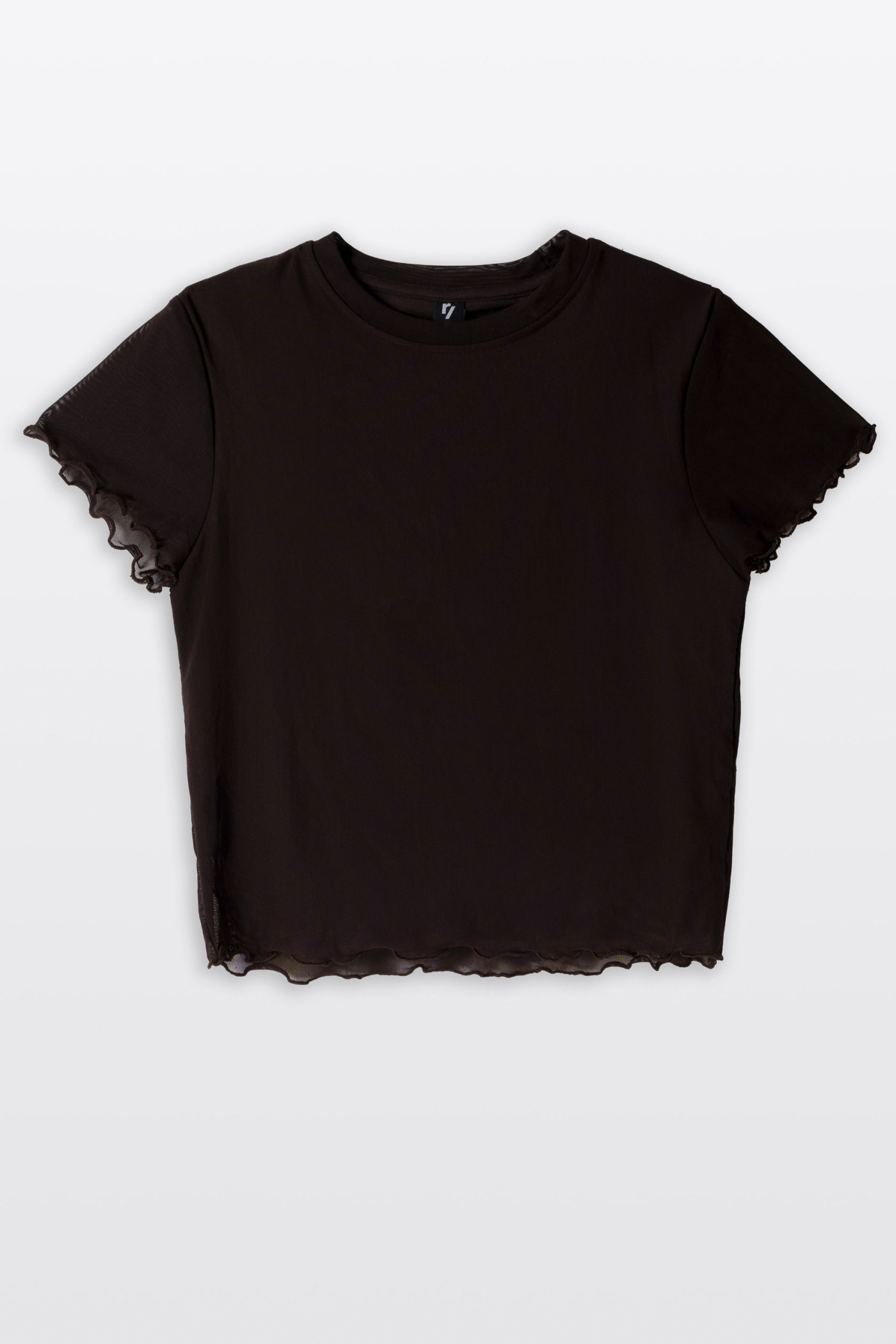 Brązowa bluzka z transparentnej siateczki z topem