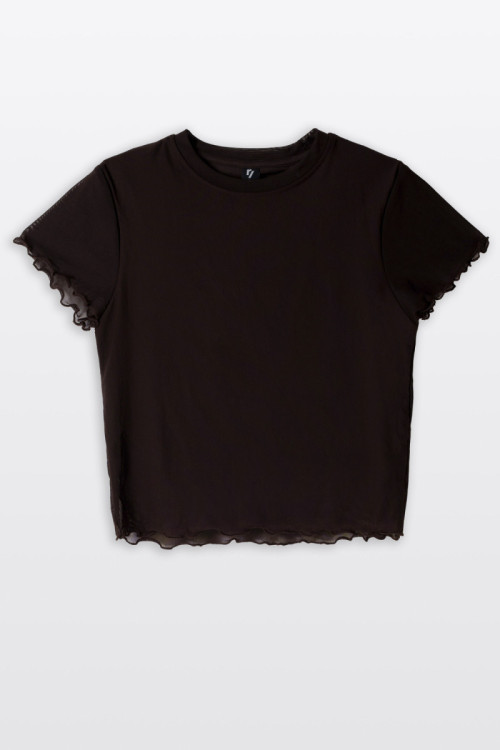 Brązowa bluzka z transparentnej siateczki z topem