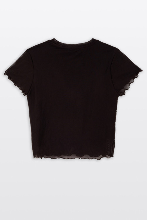 Brązowa bluzka z transparentnej siateczki z topem