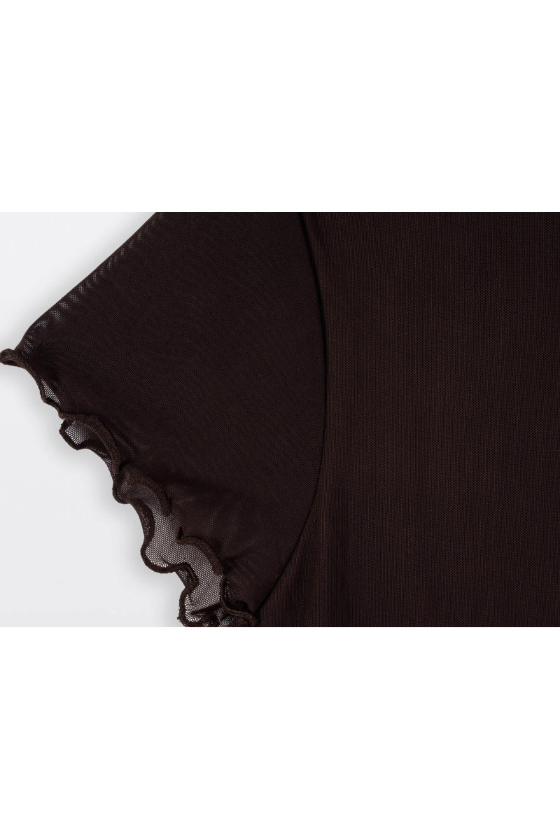 Brązowa bluzka SLIM z transparentnej siateczki z topem, seledynowy