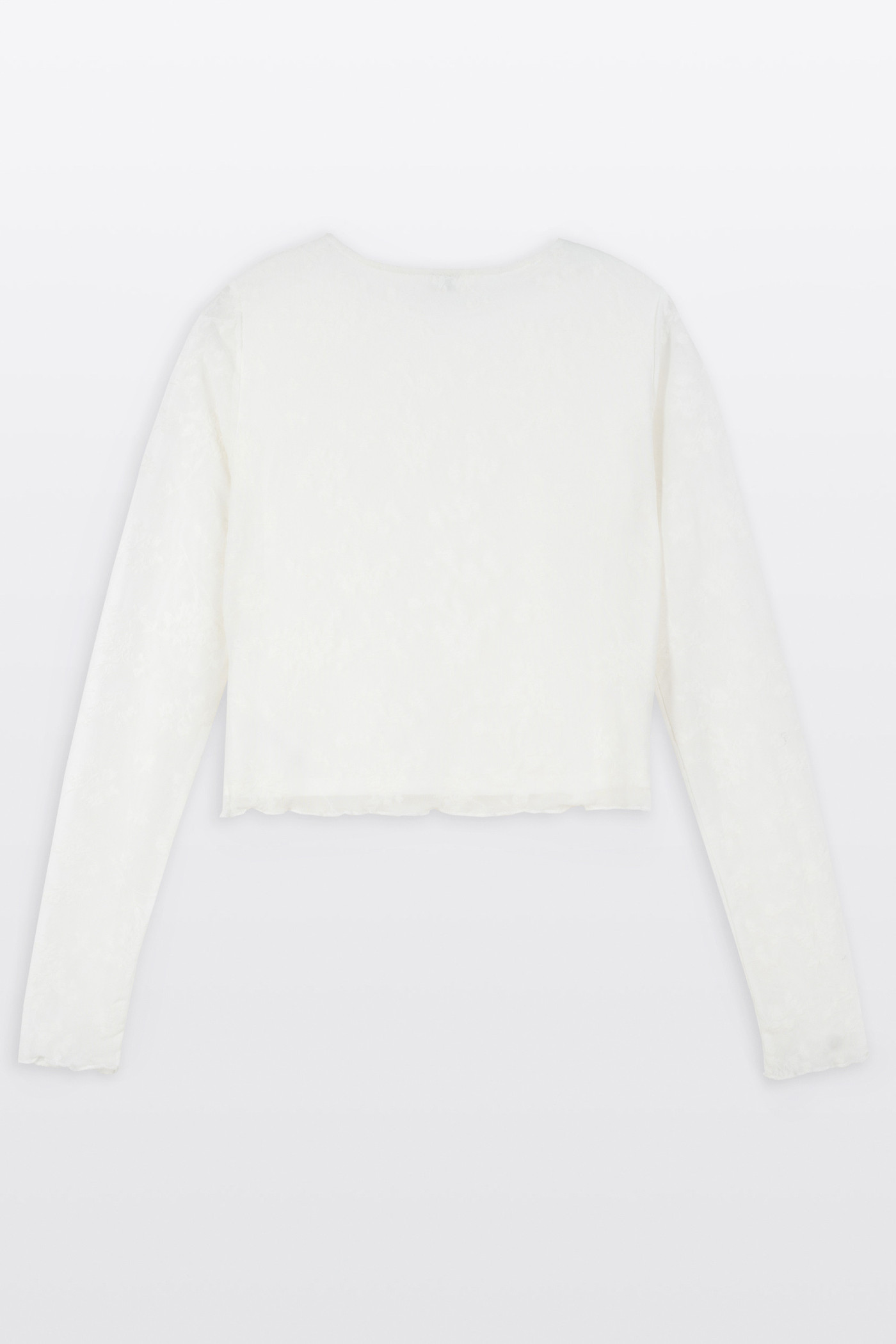 Kremowa bluzka w kwiaty z transparentnej siateczki z topem