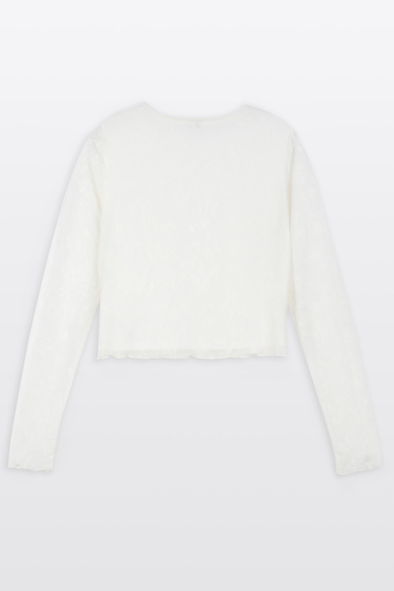 Kremowa bluzka w kwiaty z transparentnej siateczki z topem