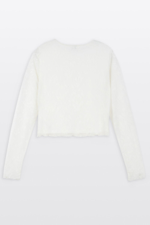 Kremowa bluzka w kwiaty z transparentnej siateczki z topem