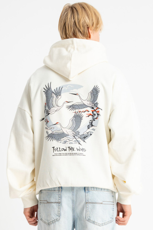 Kremowa bluza BOXY z autorską grafiką z tyłu