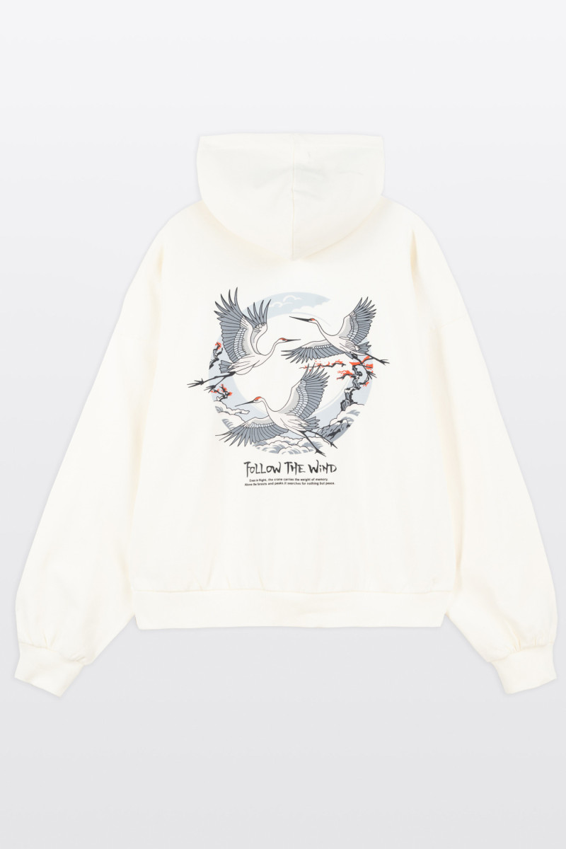 Kremowa bluza BOXY z autorską grafiką z tyłu