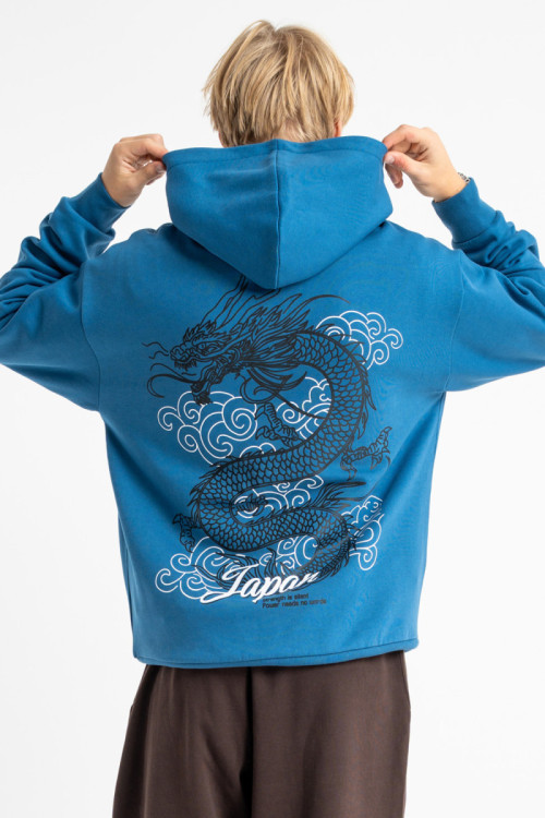 Niebieska bluza REGULAR z autorską grafiką z tyłu