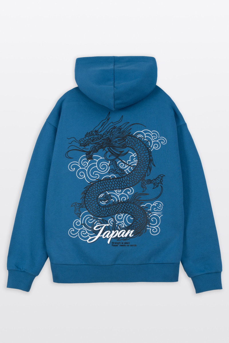 Niebieska bluza REGULAR z autorską grafiką z tyłu