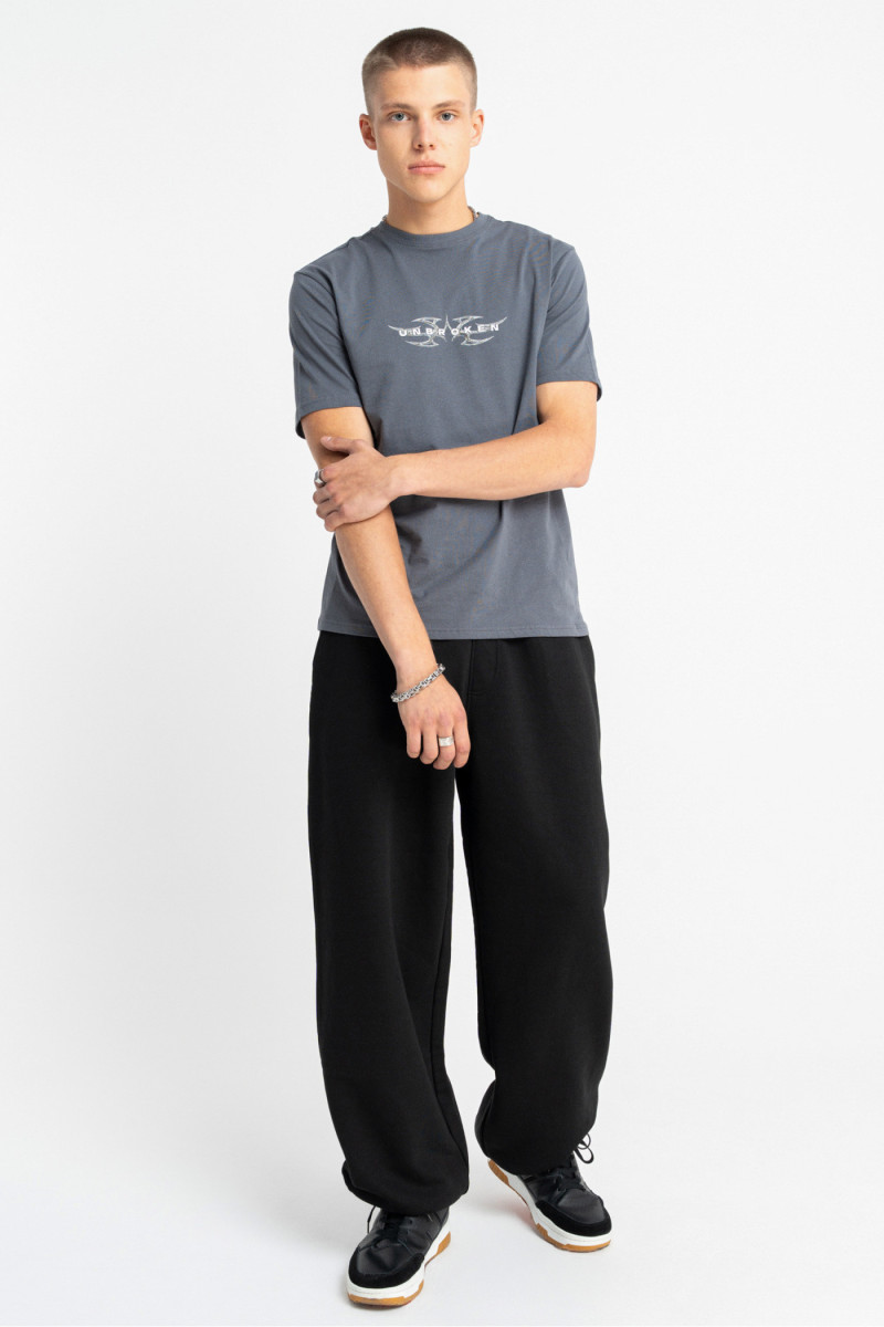 Szary t-shirt REGULAR z minimalistyczną grafiką z przodu