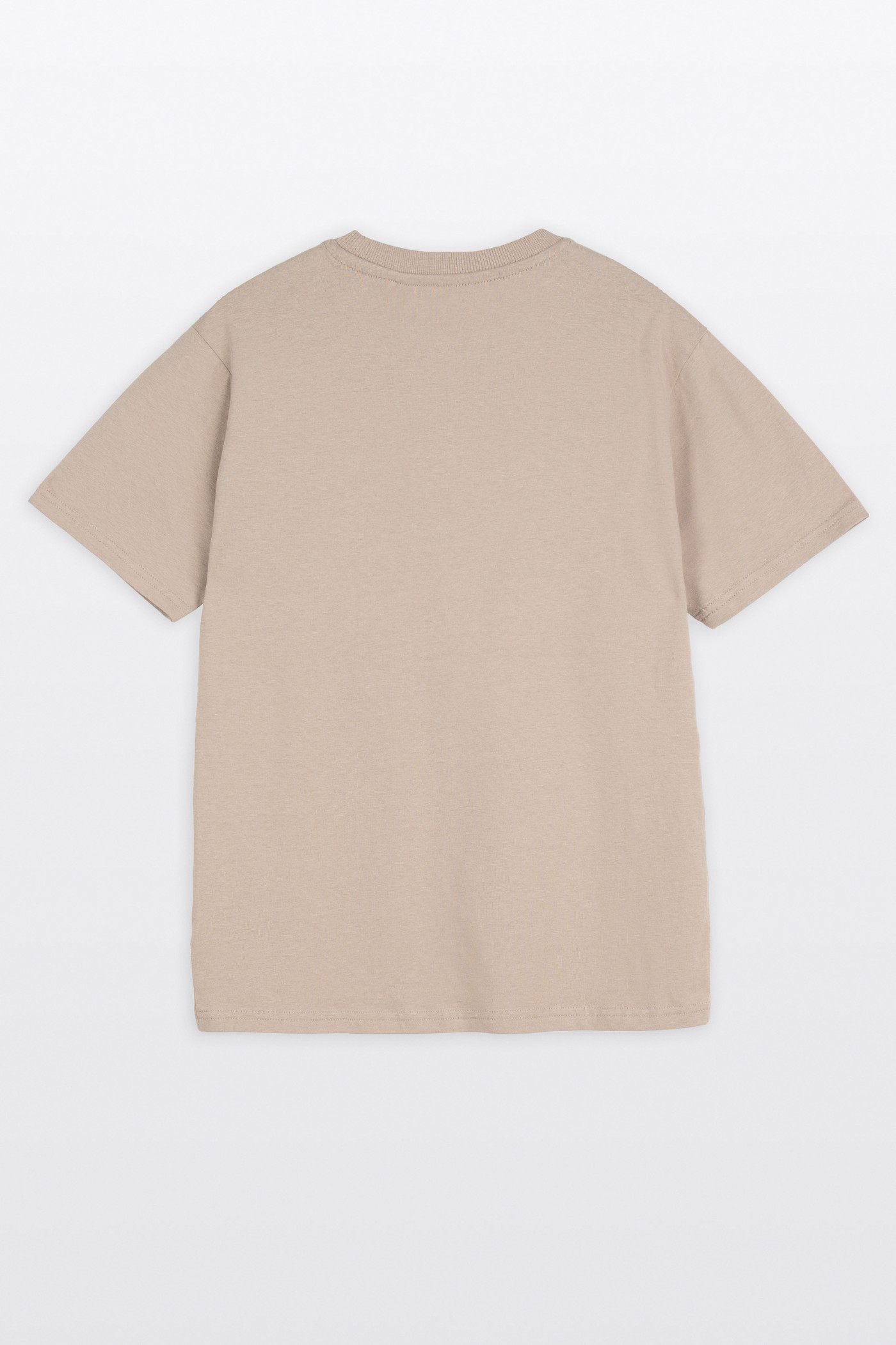 Beżowy t-shirt REGULAR z minimalistyczną grafiką z przodu