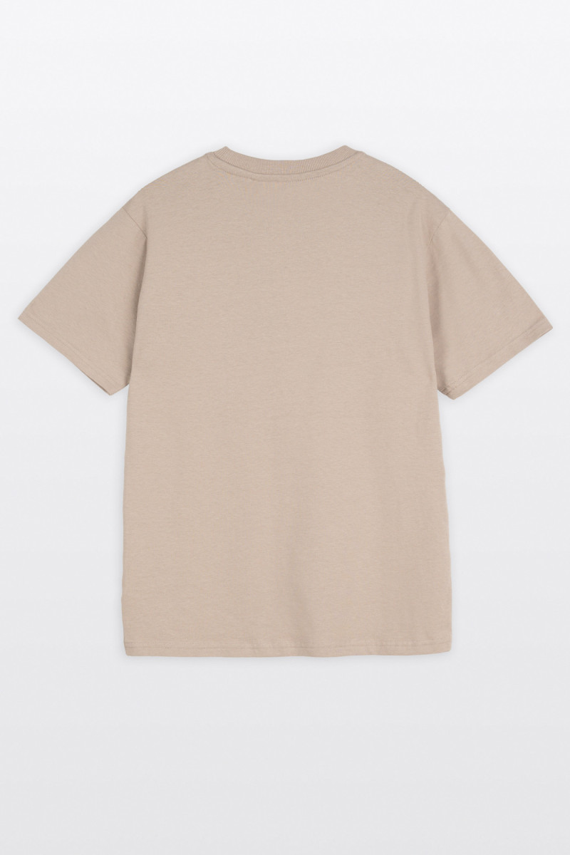 Beżowy t-shirt REGULAR z minimalistyczną grafiką z przodu