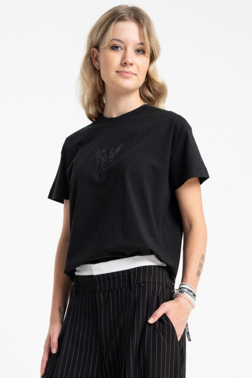 Czarna bluzka COMFORT z ozdobnymi kryształkami w kolorze bluzki