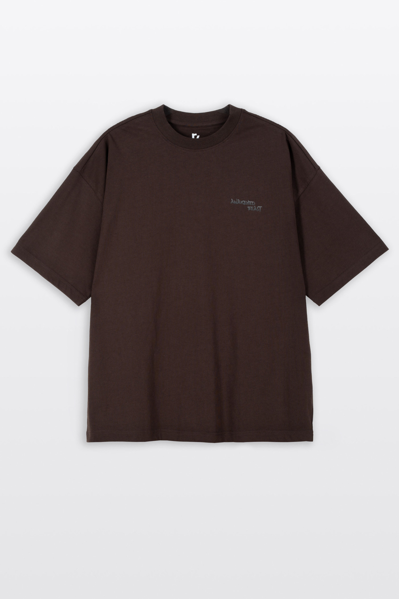 Brązowy t-shirt OVERSIZE z autorską grafiką z tyłu