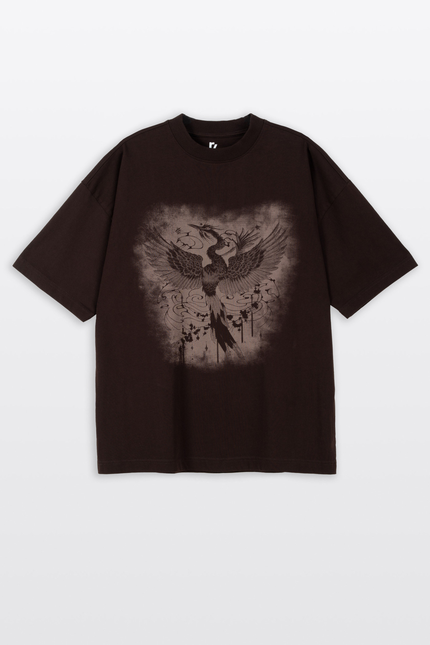 Brązowy t-shirt OVERSIZE z autorską grafiką z przodu