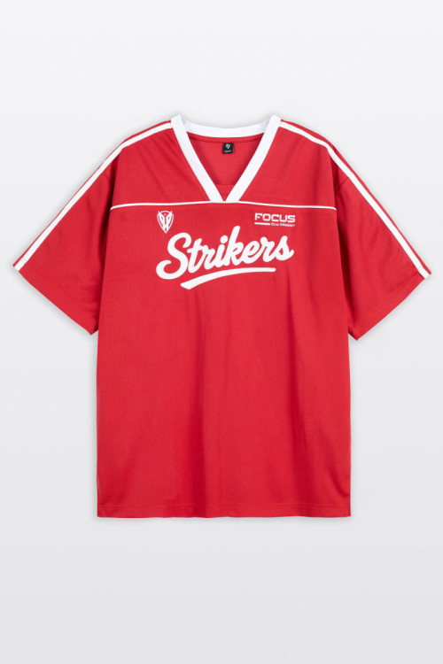 Czerwony t-shirt w stylu sportowym z dekoltem do szpica