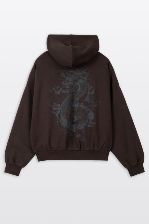 Brązowa bluza BOXY z kapturem z autorska grafiką z tyłu