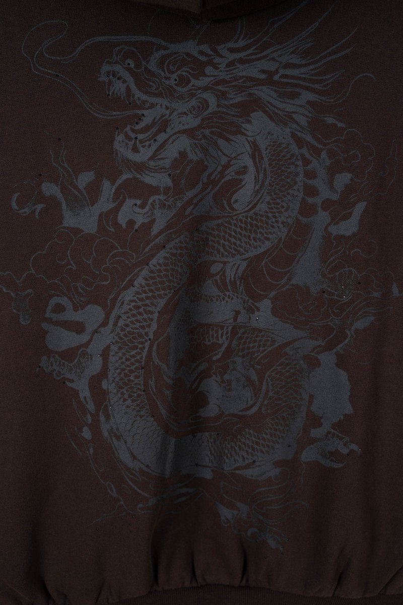 Brązowa bluza BOXY z kapturem z autorska grafiką z tyłu