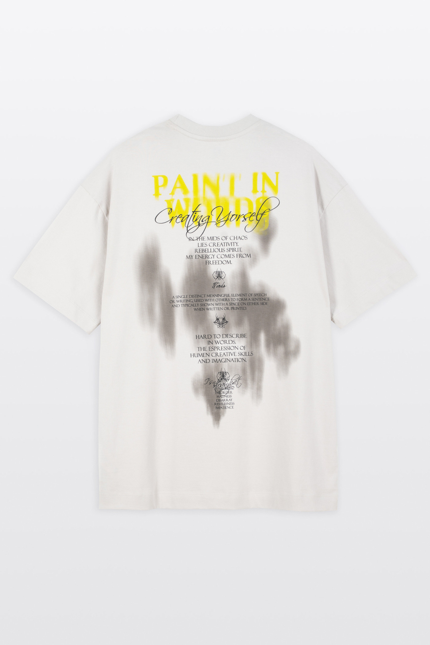 Jasnobeżowy t-shirt LOOSE z autorską grafiką z tyłu