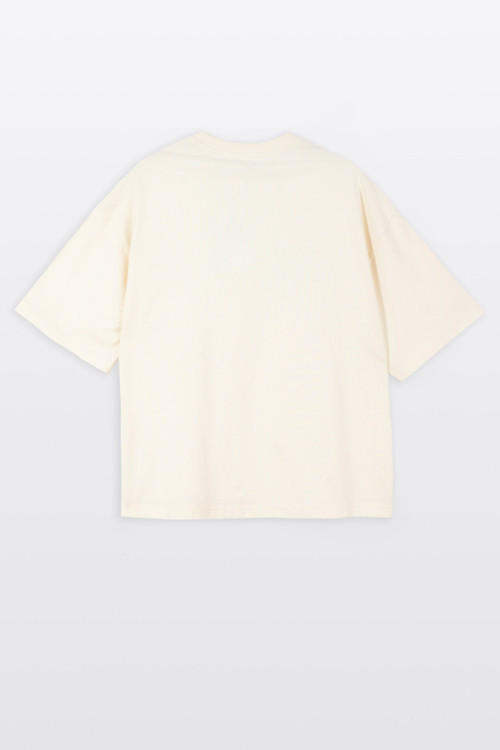 Kremowy t-shirt BOXY z autorską grafiką z przodu