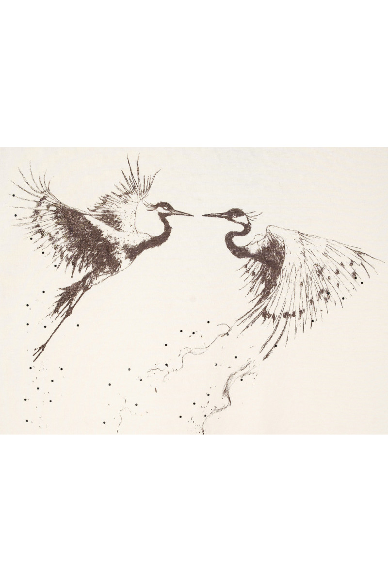 Kremowy t-shirt BOXY z autorską grafiką z przodu, beżowy