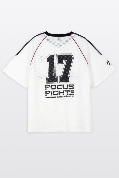 Biały t-shirt w stylu sportowym z siatki