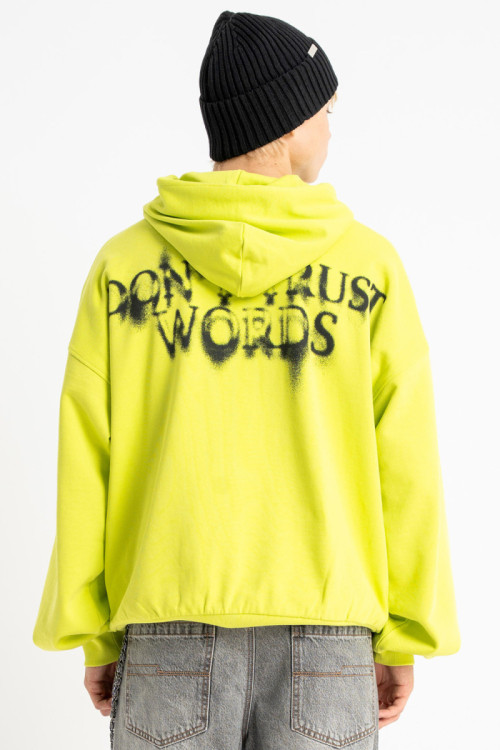 Limonkowa bluza BOXY z kapturem z autorska grafiką z tyłu