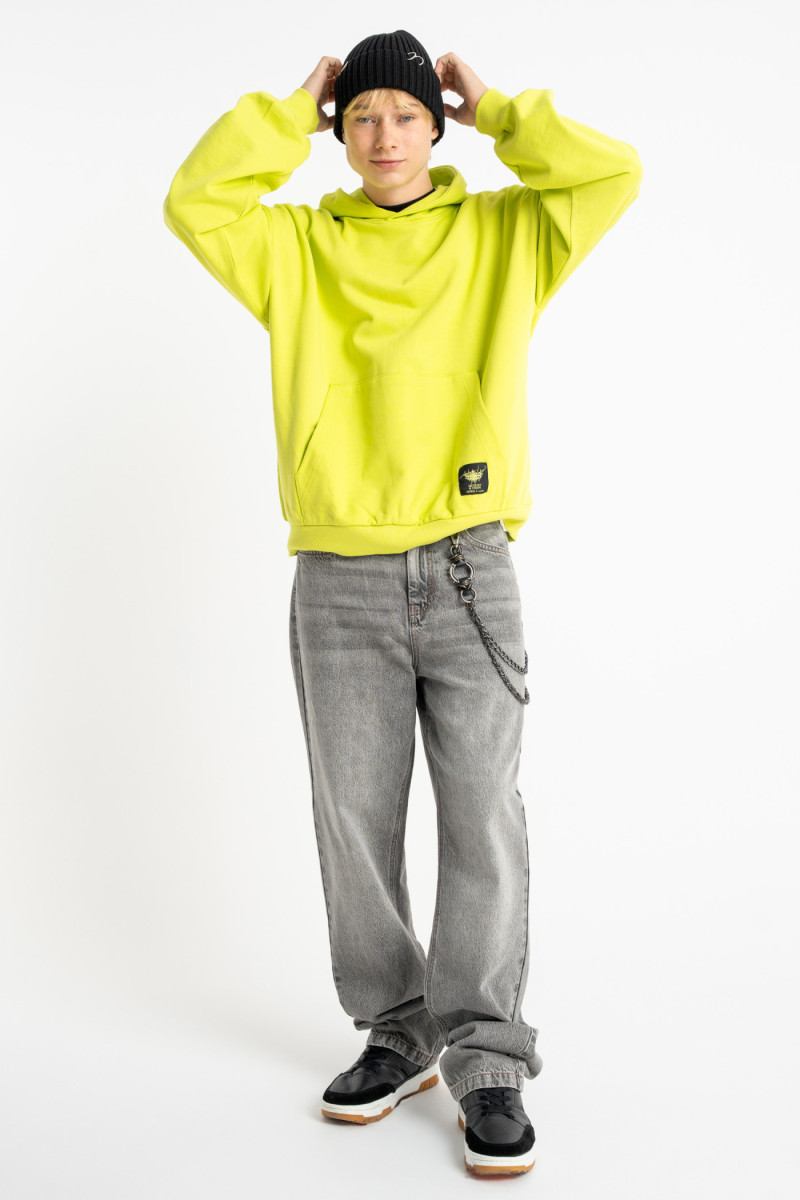 Limonkowa bluza BOXY z kapturem z autorska grafiką z tyłu