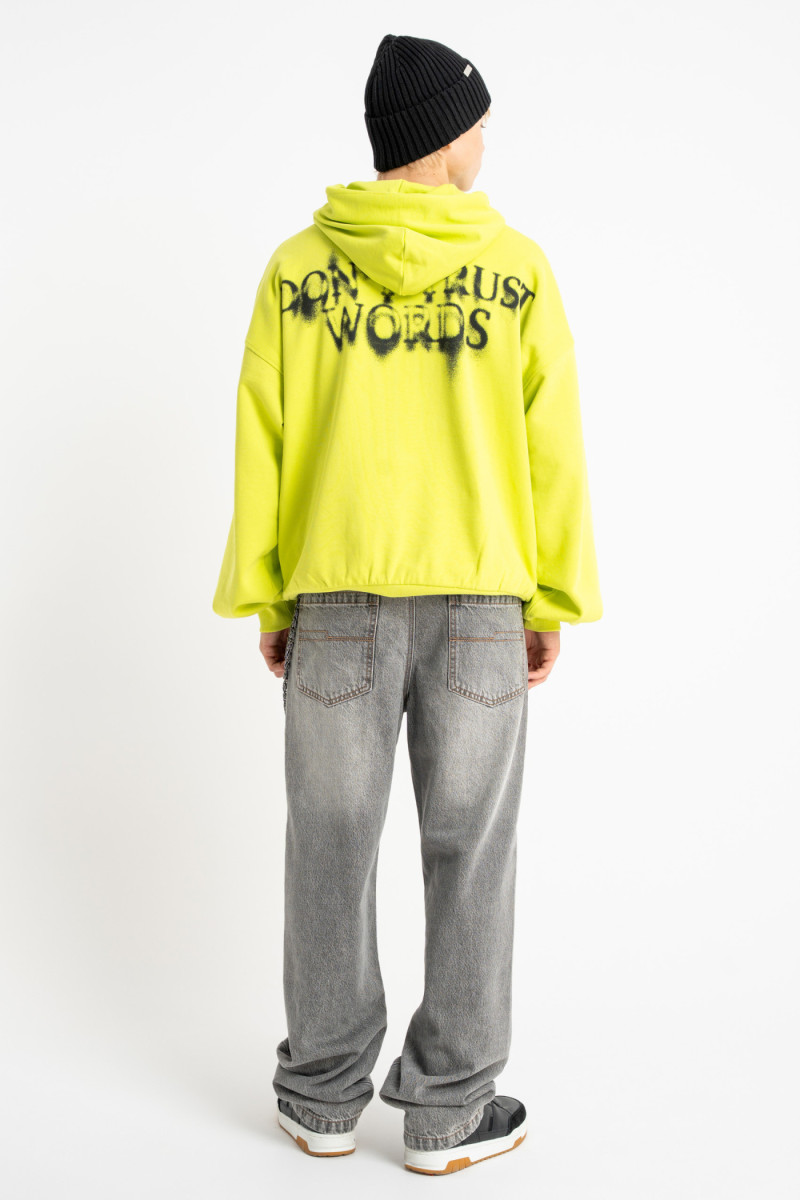 Limonkowa bluza BOXY z kapturem z autorska grafiką z tyłu
