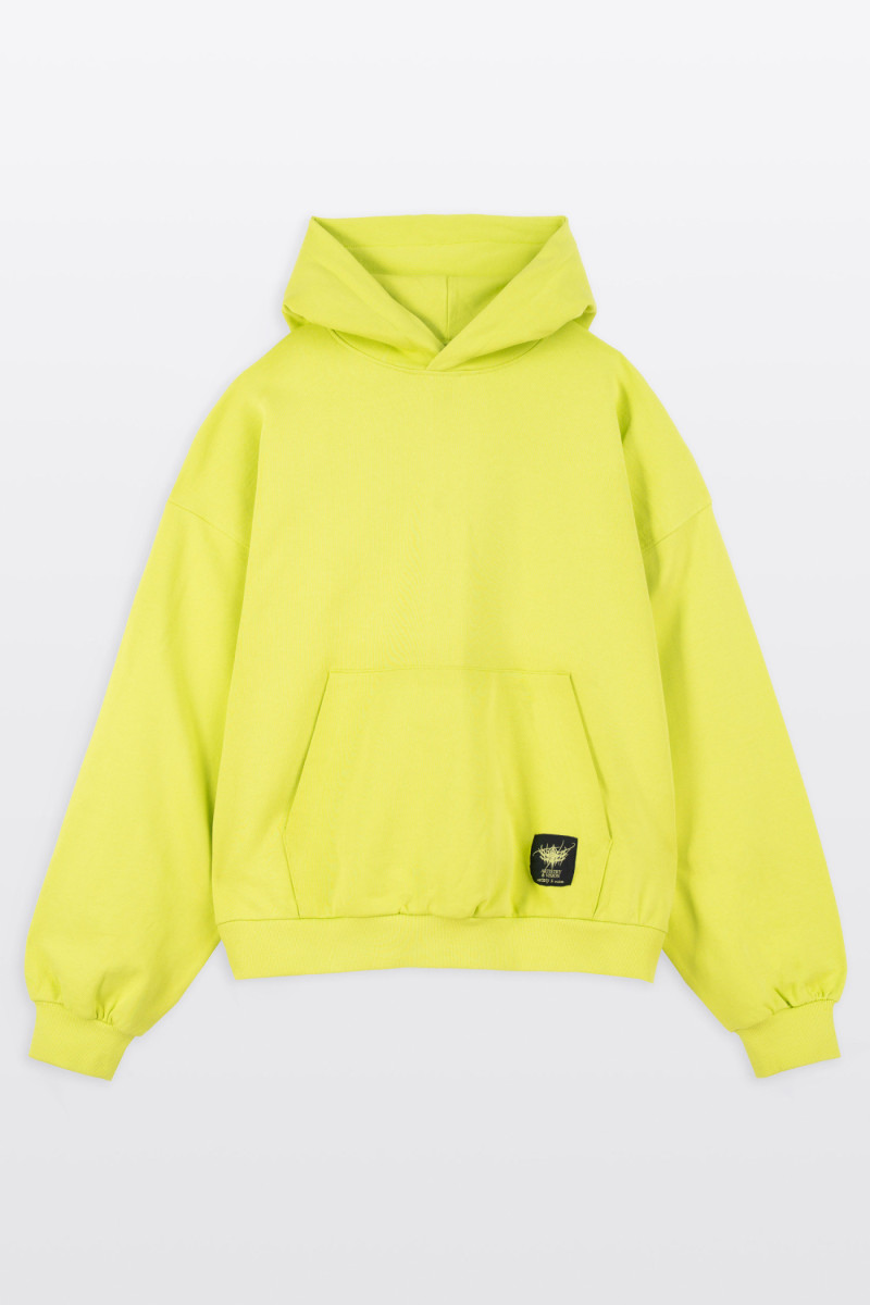 Limonkowa bluza BOXY z kapturem z autorska grafiką z tyłu