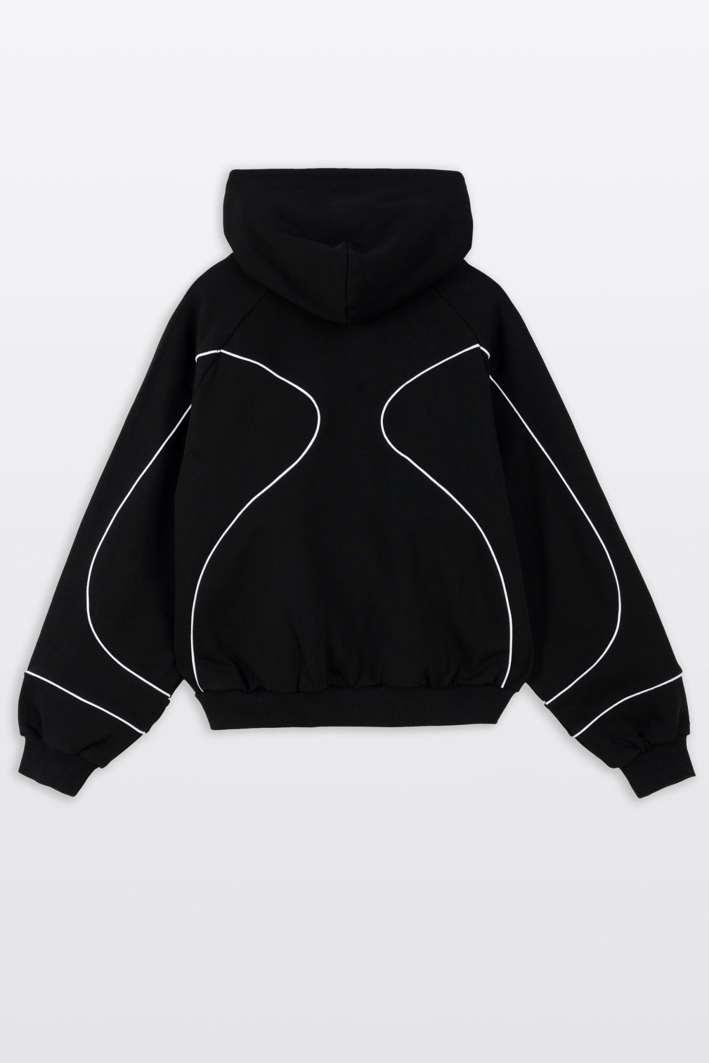 Czarna bluza BOXY z kapturem z kontrastowymi wypustkami podkreślającymi cięcia