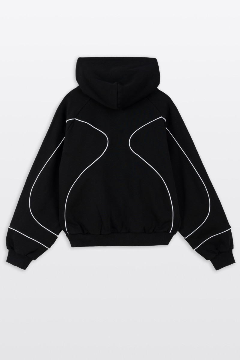 Czarna bluza BOXY z kapturem z kontrastowymi wypustkami podkreślającymi cięcia