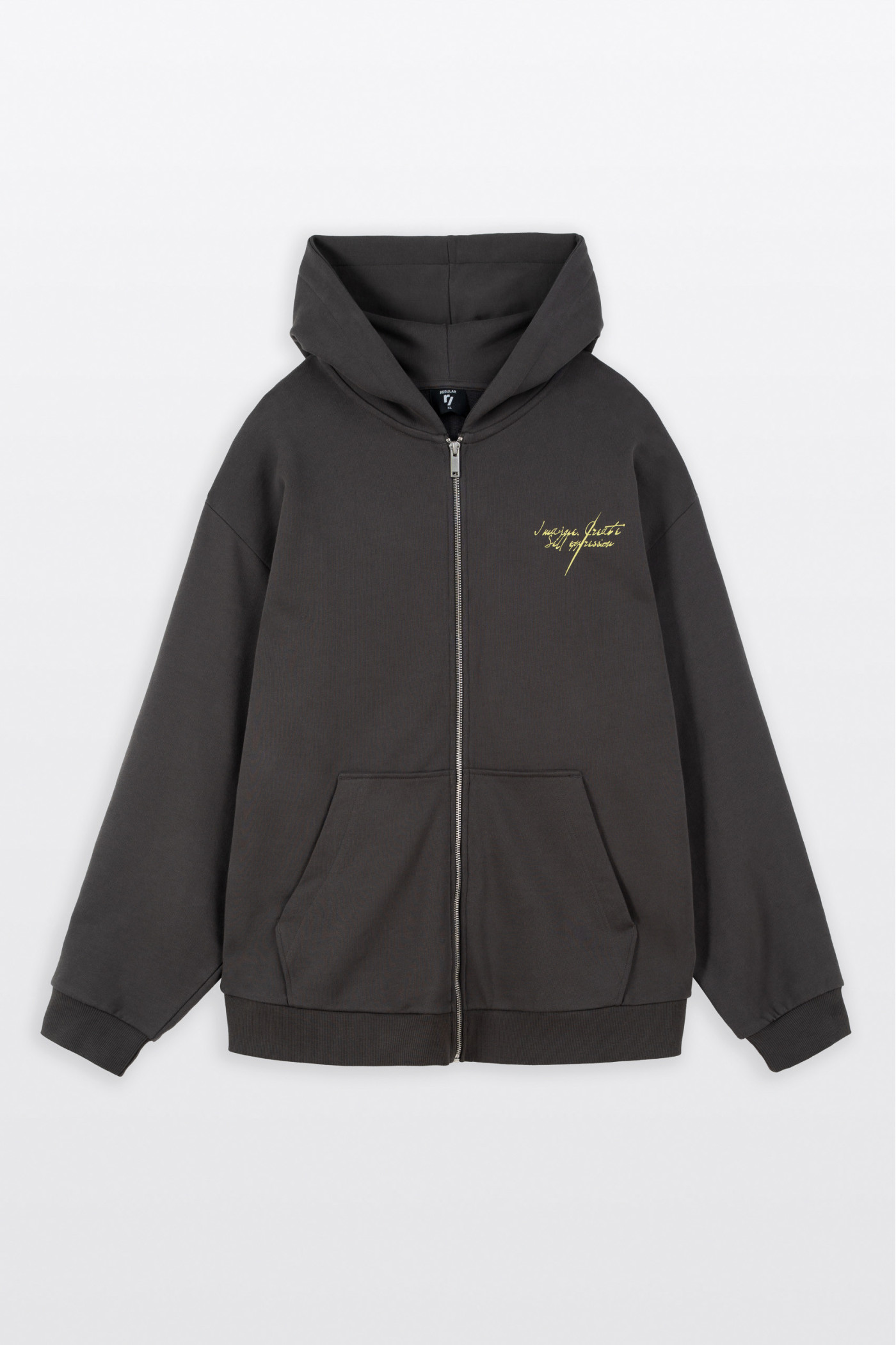 Ciemnoszara bluza REGULAR z kapturem z autorska grafiką z tyłu