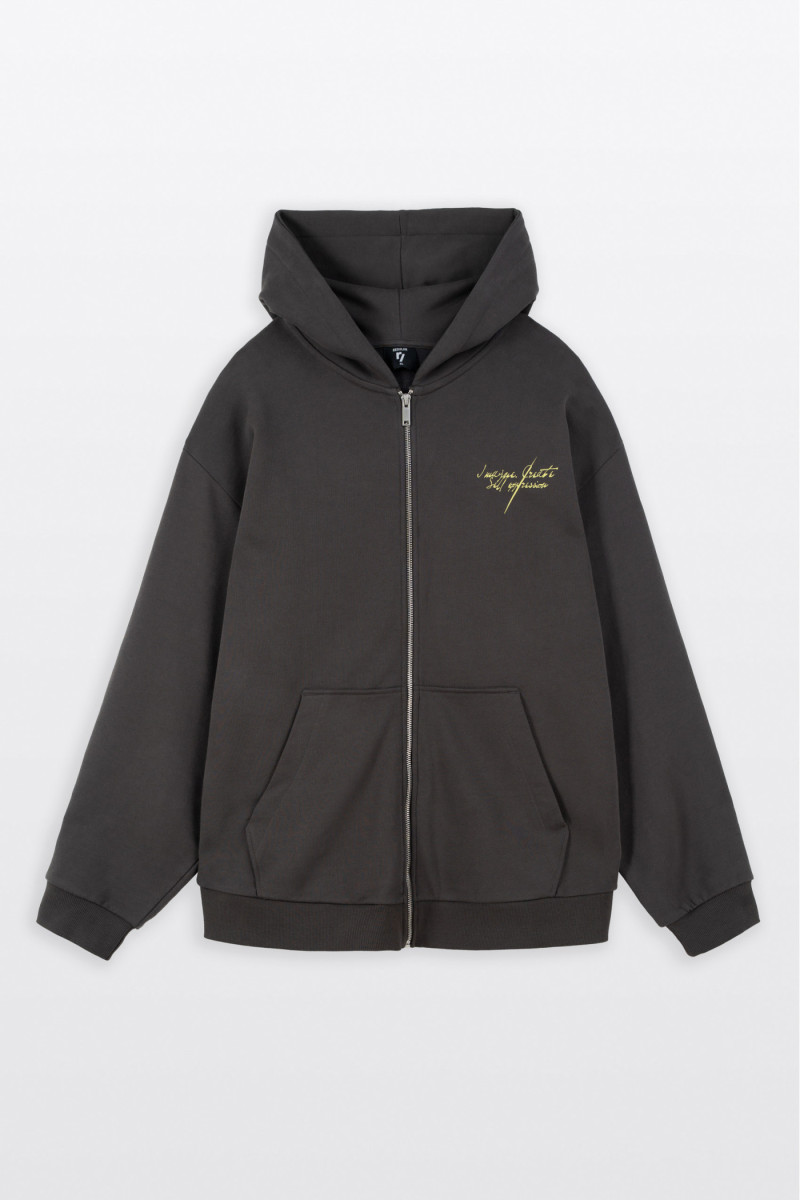 Ciemnoszara bluza REGULAR z kapturem z autorska grafiką z tyłu