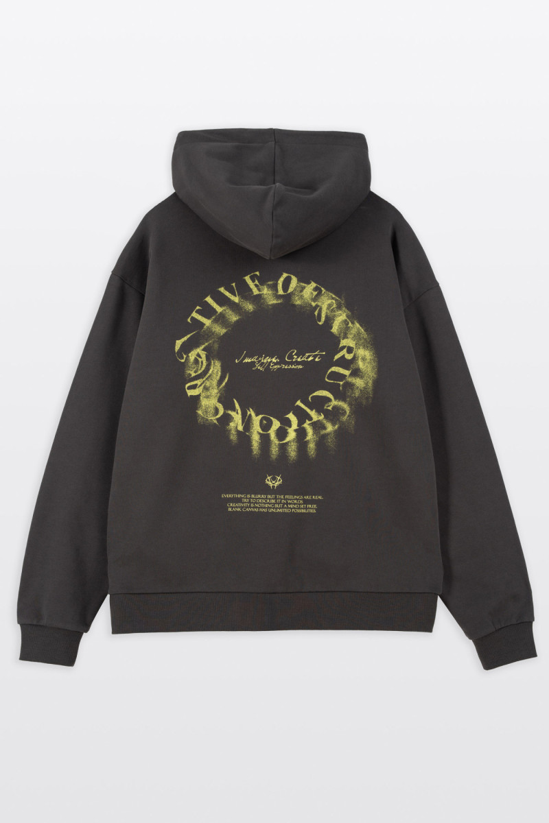 Ciemnoszara bluza REGULAR z kapturem z autorska grafiką z tyłu