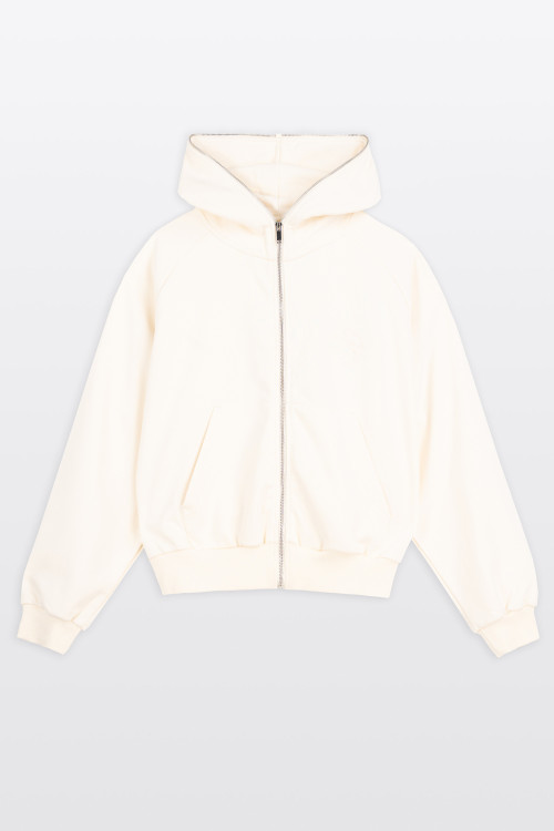 Kremowa rozpinana bluza BOXY z kapturem