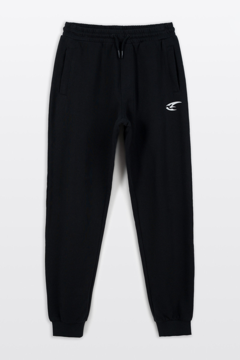Czarne spodnie dresowe REGULAR z minimalistycznym nadrukiem